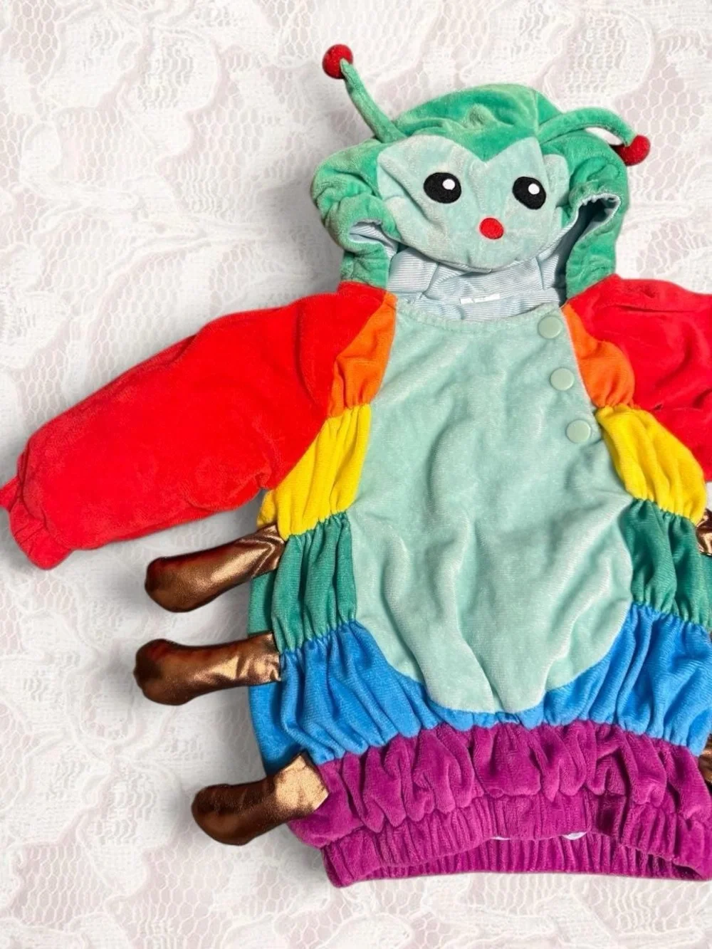 6-12 Months Multicolor Caterpillar Costume Hoodie - Bright Rainbow Play Top